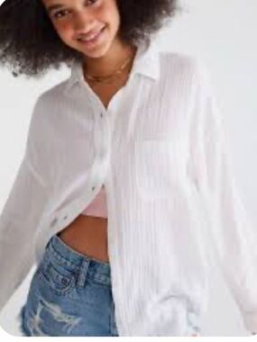 Aeropostale Gauze Button Down Shirt Organic Cotton Oversized